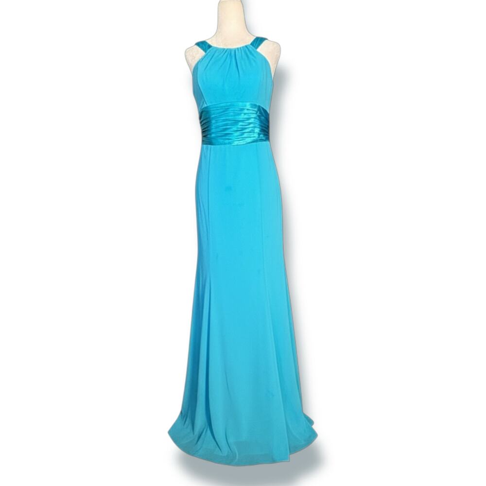 David’s Bridal Turquoise Chiffon Halter Maxi Dress Formal Evening Size‎ 2